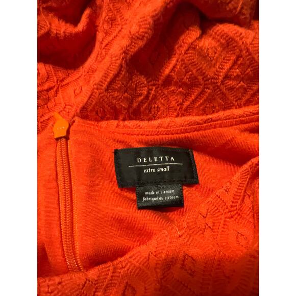 Anthropologie Deletta's Torchon Orange Embossed Fit And Flare Dress Size XS - Picture 5 of 7